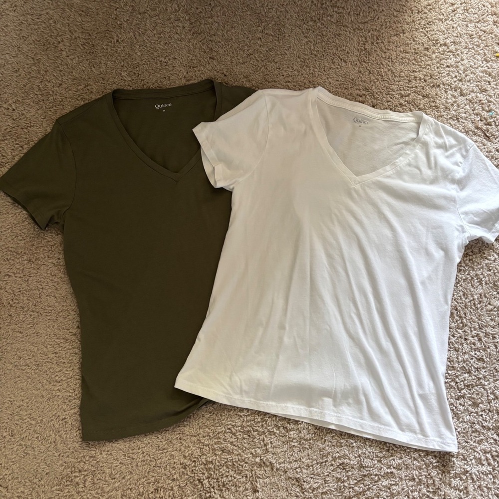 Quince Womens Cotton Modal V-Neck T-Shirt Bundle Olive Green White Size M 2 Pack
